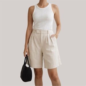 Banana Republic Linen Blend High-Waisted Pleated Bermuda Short Beige Minimalist